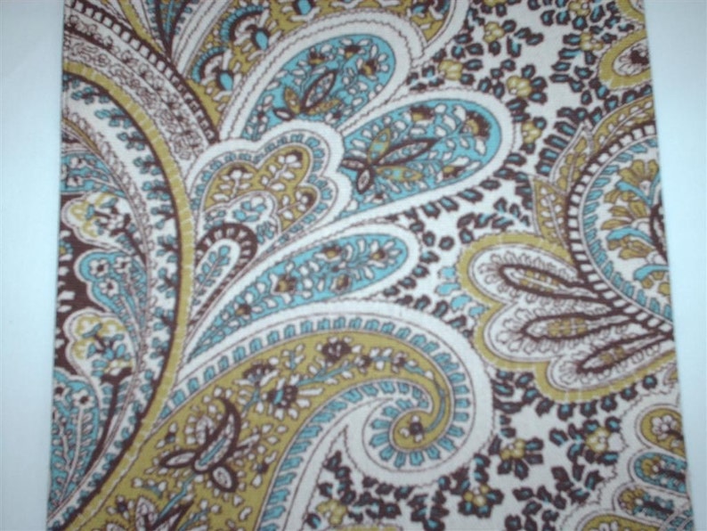 PAISLEY TABLE LINENS Last Ones Chocolate Brown and Tan Paisley Table Runner, or Napkins, With aqua Blue, Sage Green image 2