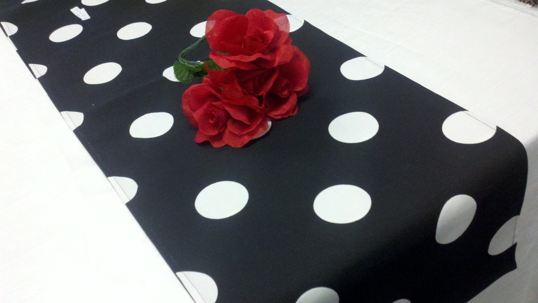 Black Polka Dot Table Runner , Extra Large White Dots, 12x72l, Wedding