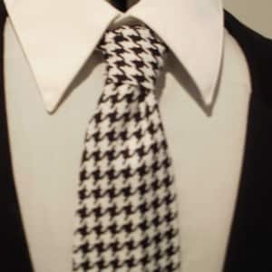 HOUNDSTOOTH NECKTIE and Hanky SET, Men, Boy, Toddler, Big Tall, Tie w Pocket Square, Black White Cotton,  groomsmen, ringbearer, Alabama