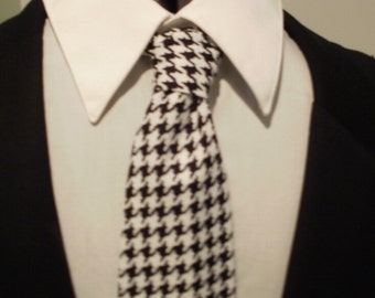 HOUNDSTOOTH NECKTIE and Hanky SET, Men, Boy, Toddler, Big Tall, Tie w Pocket Square, Black White Cotton,  groomsmen, ringbearer, Alabama