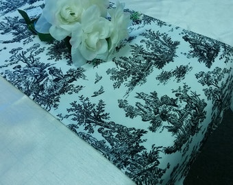 TOILE TABLE LINENS - Colors- Table Runner, Napkin, Placemat, black, baby pink, grey, light blue, navy toile runner, Bridal, wedding, nursery