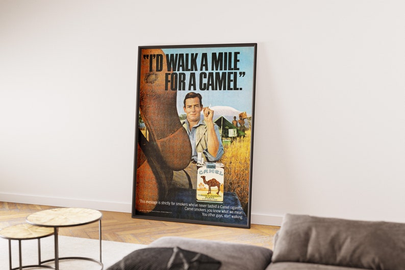 Camel i'd Walk A Mile Advertising Poster, Cigarettes 1967 Collection Ad