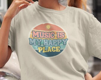 Musik ist mein glücklicher Ort Unisex T-Shirt | Musik Geschenk, Geschenk für Musiker, Musikliebhaber