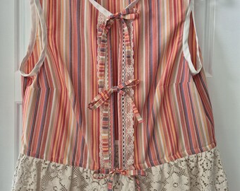 Upcycled Striped sleeveless Shirt with Trim