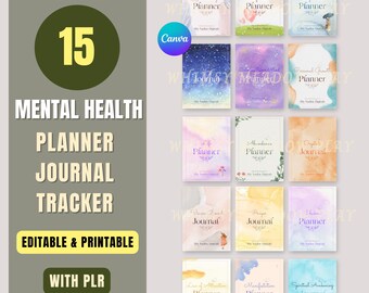 Mental Health Journal Bundle Canva Templates: PLR Self-Care Planners (Digital Download)