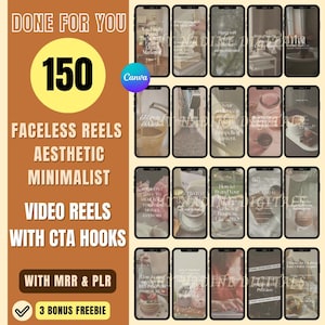 150 Faceless Aesthetic Reels Done For You Call To Action Hooks | Instagram Reels | Faceless Templates | Faceless Marketing Reels | MRR & PLR