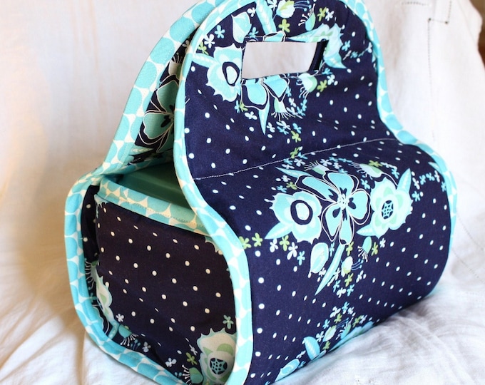 Insulated Bento Box Carrier Navy and Teal Floral and Dots Etsy