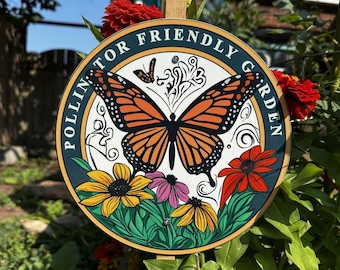 Trädgårdsskylt - monarkfjärilsskylt, pollinatordekor för vildblommande trädgårdar, sommargåva