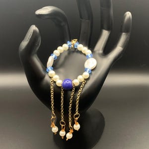 blue gold and white hoop earring  with  chains