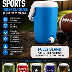 355 ml sportkylburk, tom STL-fil | 3D-utskrivbar dryckeshållare | Kommersiellt bruk ingår