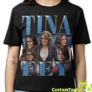 KOSZULKA TINY FEY, T-shirt vintage z Tiną Fey, gadżety retro z lat 90. z Elizabeth Stamatina Fey, śmieszne koszulki rapowe z hołdem dla Tiny Fey, prezenty dla fanów