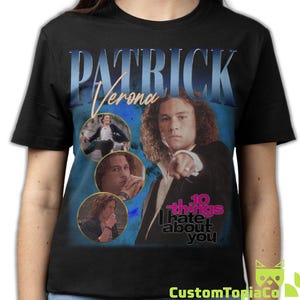 PATRICK VERONA-SHIRT, 10 Things I Hate About You, Patrick Verona vintage T-shirt, Heath Andrew Ledger Australische acteur retro bootlegmerchandise
