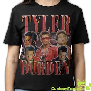 トップス Fight club Brad Pitt s/s print tee black Tyler Durden Shirt - Etsy