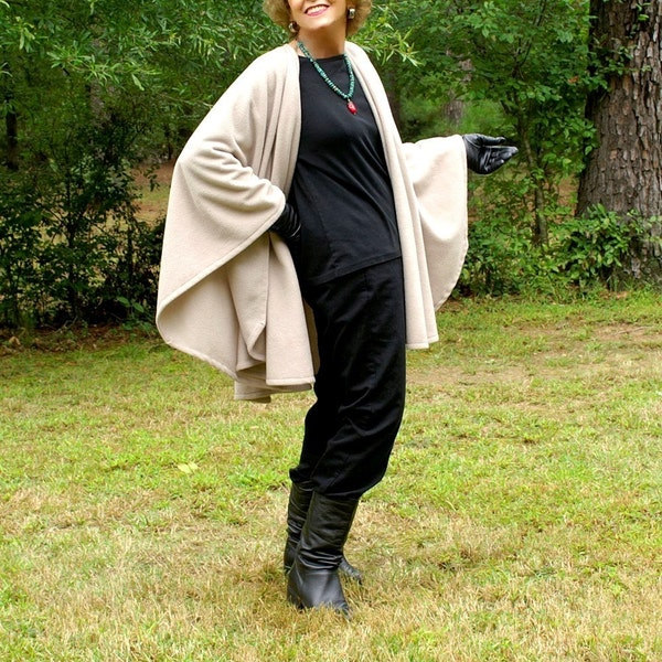 Light Taupe Wrap, Shawl, Cape, Ruana or Blanket Scarf in Anti Pill Fleece--One Size Fits Most