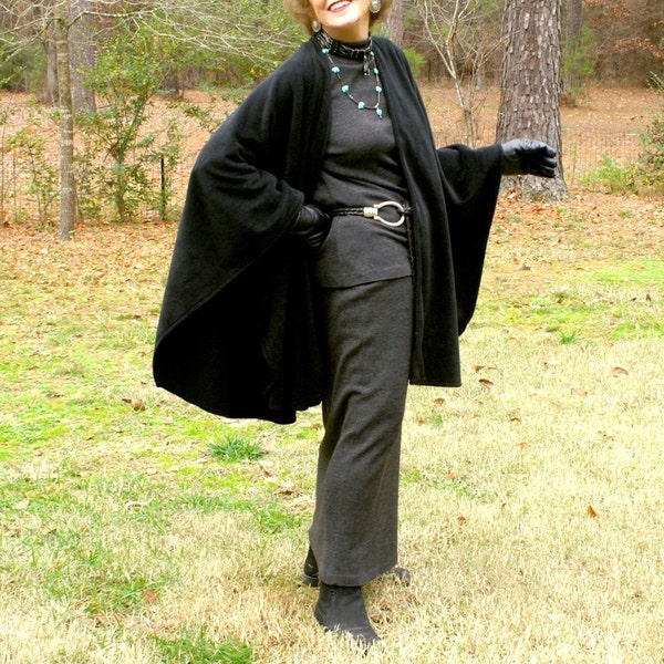 Black Anti Pill Polyester Fleece Cape,  Shawl, Wrap, Blanket Scarf or Poncho--One Size Fits Most