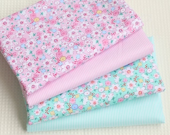 4709 - Flower & Stripe Cotton Fabric - 62 Inch (Width) x 1/2 Yard (Length)