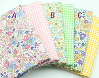 5928 - Small Spring Flower Floral & Gingham Cotton Fabric - 62 Inch (Width) x 1/2 Yard (Length)