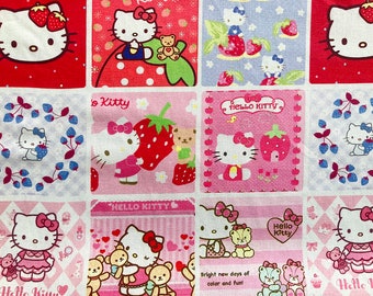 5671 - Hello Kitty Strawberry Apple Fruit Square Cotton Fabric - 43 Inch (Width) x 1/2 Yard (Length)