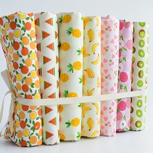 4373 - Assorted Fruit Orange Watermelon Pineapple Banana Cherry Peach Kiwi Fruit Cotton Fabric - 62 Inch (Width) x 1/2 Yard (Length)