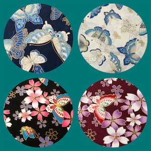 5082 - Japanese Kimono Butterfly Cherry Blossom Floral Bronzing Cotton Fabric - 55 Inch (Width) x 1/2 Yard (Length)