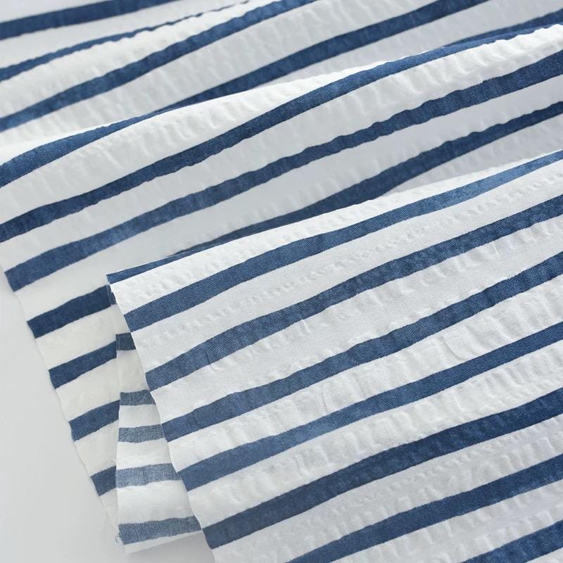 6096 - Japanese Blue Stripe Seersucker Cotton Fabric - 48 Inch