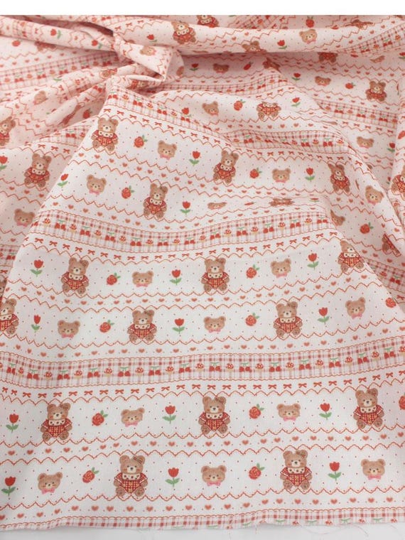 6329 - Cute Toy Bear Rose Flower Heart Bowknot Mushroom Cherry Horizontal  Stripe Thin Cotton Fabric - 57 Inch (width) X 1/2 Yard (length) - Etsy