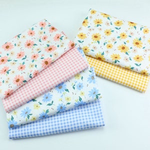 5475 - Daisy Floral Gingham Cotton Fabric - 62 Inch (Width) x 1/2 Yard (Length)