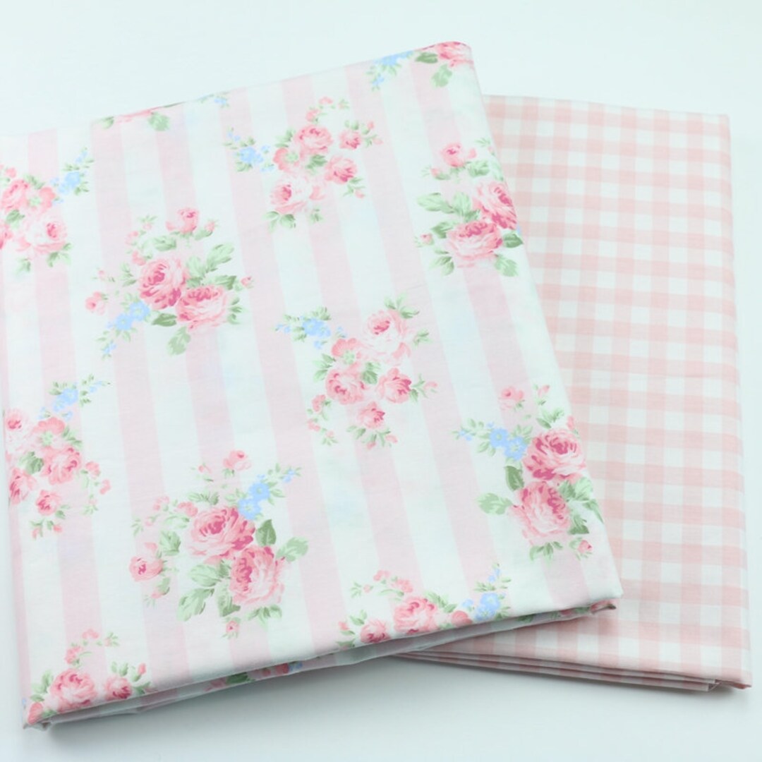 5842 - Cottage Chic Rose Flower Horizontal Stripe Cotton Fabric DIY ...