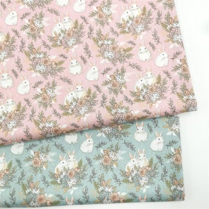 4738 - Bunny Rabbit Rose Floral Cotton Fabric - 62 Inch (Width) x 1/2 Yard (Length)