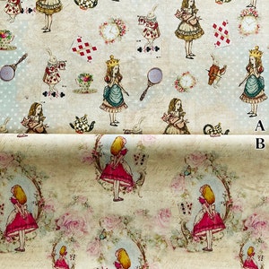 Fabric Panels Set of 9 Alice in Wonderland, Vintage Tenniel, Quilting, 100%  Cotton, Blocks, Applique, Craft 