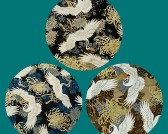 4899 - Japanese Kimono Bird Chrysanthemum Floral Bronzing Cotton Fabric - 55 Inch (Width) x 1/2 Yard (Length)