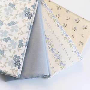 6210 - Chic Blue Flower Floral Stripe Cotton Fabric DIY Bedding Bed Sheet Duvet Cover - 92 Inch (Width) x 1/2 Yard (Length)