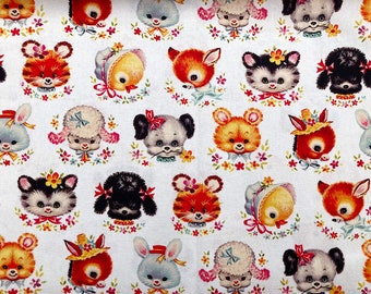 5662 - Kawaii Animal Head Portrait Toss Cotton Fabric - 43 Inch (Width) x 1/2 Yard (Length)