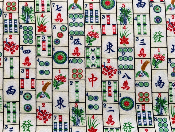 6102 - Mahjong Mah-jong Game Cotton Fabric - 43 Inch (Width) x 1/2 Yard (Length)