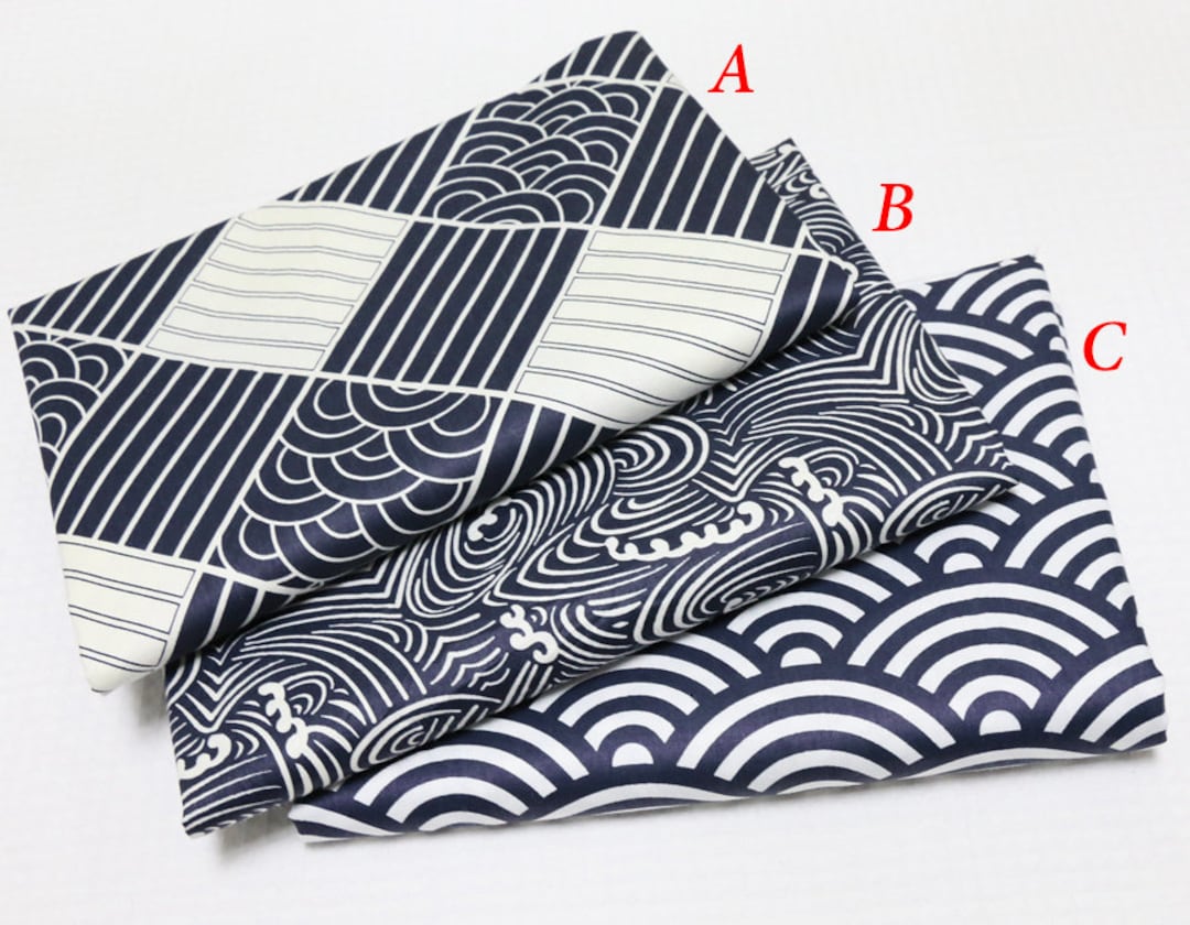 4340 - Japanese Traditional Wave Pattern Cotton Fabric - 62 Inch (width ...