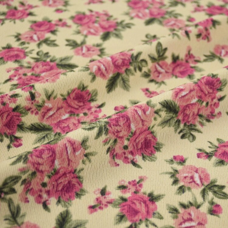 【AAKE】FLOWER CORDUROY PT 5999 - Chic Rose Flower Floral Corduroy Fabric - 59 Inch