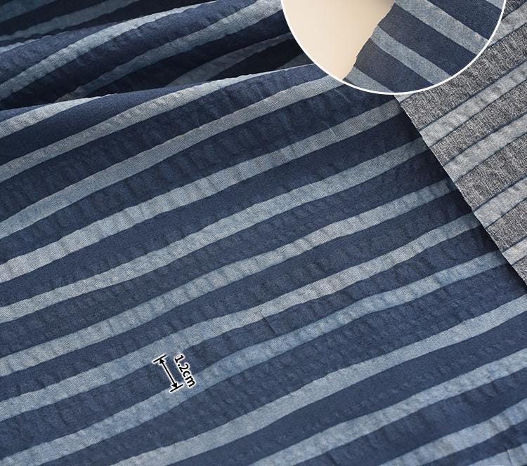 6096 - Japanese Blue Stripe Seersucker Cotton Fabric - 48 Inch