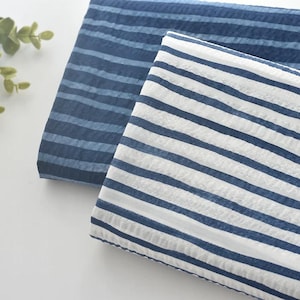 6096 - Japanese Blue Stripe Seersucker Cotton Fabric - 48 Inch (Width) x 1/2 Yard (Length)