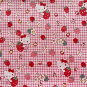 6080 - Hello Kitty Strawberry Fruit Flower Floral Gingham Cotton