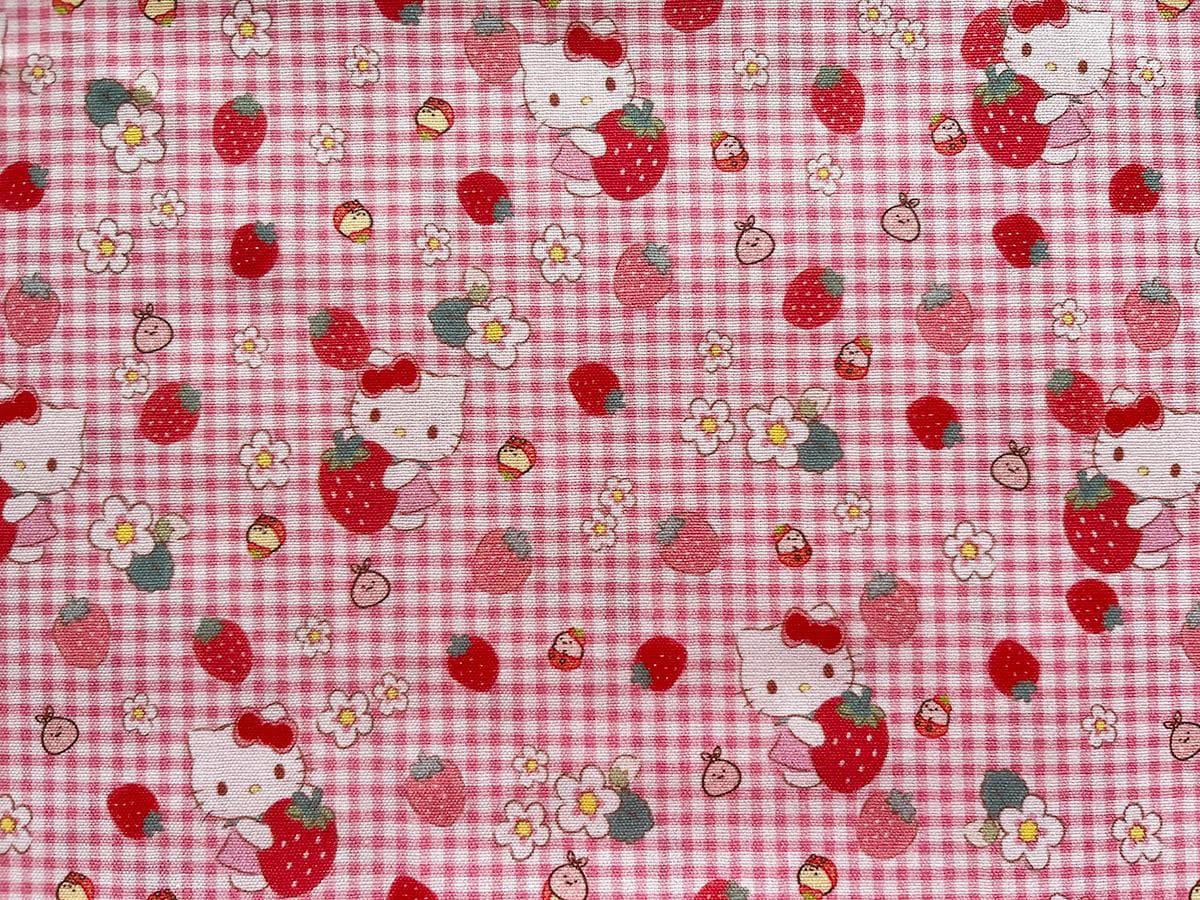 6080 - Hello Kitty Strawberry Fruit Flower Floral Gingham Cotton