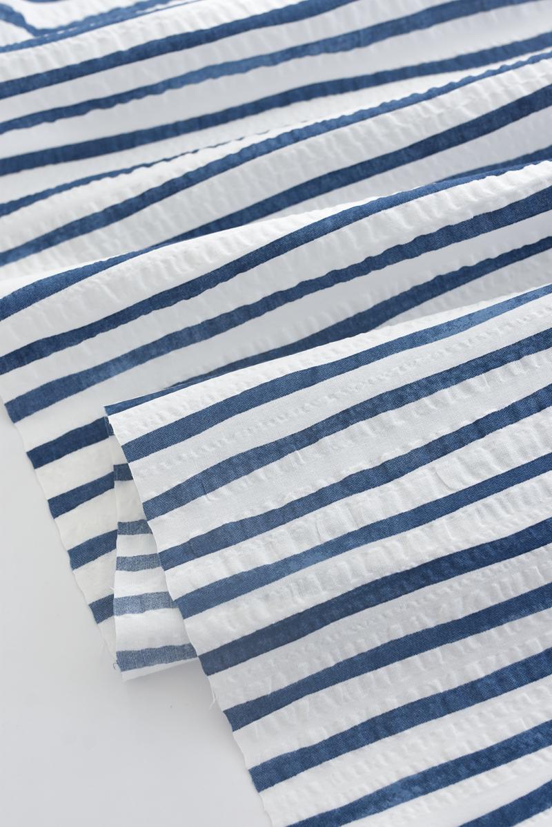 cottonページ 6096 - Japanese Blue Stripe Seersucker Cotton Fabric - 48