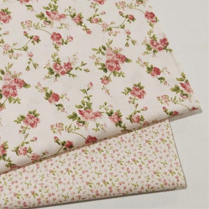 5191 - Cottage Chic Rose Flower Floral Cotton Fabric - 62 Inch (Width) x 1/2 Yard (Length)