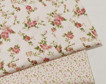 5191 - Cottage Chic Rose Flower Floral Cotton Fabric - 62 Inch (Width) x 1/2 Yard (Length)