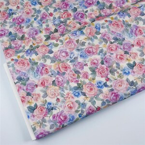 6314 - Colorful Rose Blossom Bloom Flower Floral Cotton Fabric - 43 Inch (Width) x 1/2 Yard (Length)