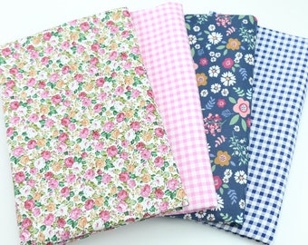 5834 - Mini Rose Flower Floral & Gingham Cotton Fabric - 62 Inch (Width) x 1/2 Yard (Length)