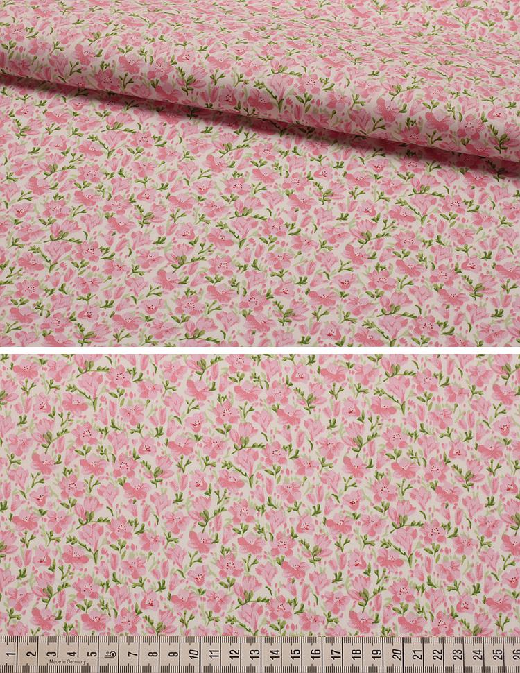 4640 - Small Pink Yellow Green Flower Cotton Fabric - 62 Inch