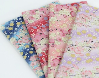 5390 - Japanese Kimono Cherry Blossom Floral Bronzing Cotton Fabric - 55 Inch (Width) x 1/2 Yard (Length)