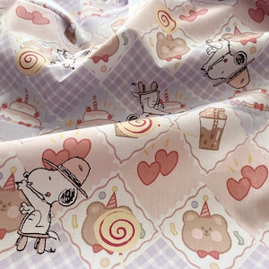 5729 - Snoopy Birthday Party Poplin Cotton Fabric - 57 Inch (Width) x 1/2 Yard (Length)