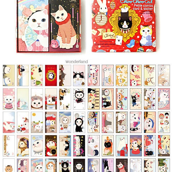 Set of 60 Sheets Choo Choo Cat Petite Combo Cards & Stickers (P143.1 - Wonderland)
