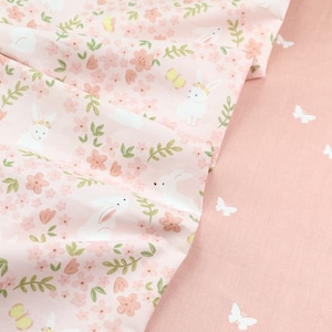 5843 - Kawaii Rabbit Butterfly Floral Cotton Fabric DIY Bedding Bed Sheet Duvet Cover - 92 Inch (Width) x 1/2 Yard (Length)